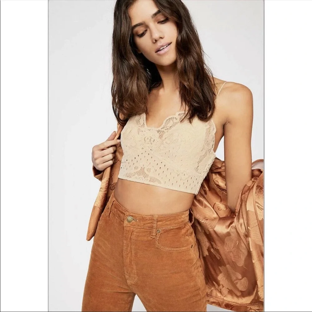 Free People FP One Flocked Velvet Lace Adella Bralette Small